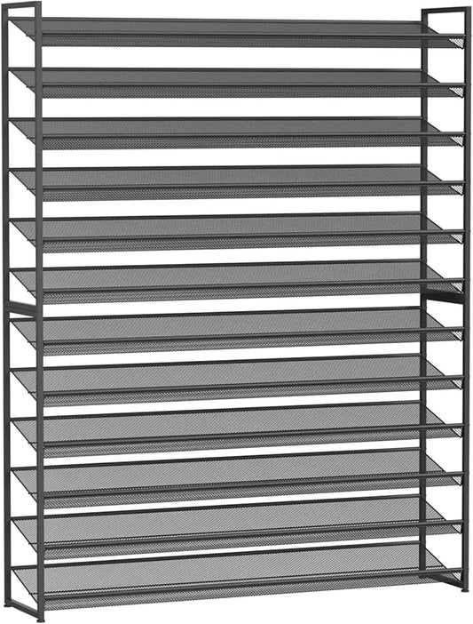 NEYCIL Large Shoe Rack 12 Tier Shoe Organizer, Heavy Duty Metal 6-Tier Stackable Shoe Storage Vertical Shoe Rack for Closet Front Door Entrance, Up to 75 Pairs, 44.8" W x 11.4" D x 85.1" H, Black