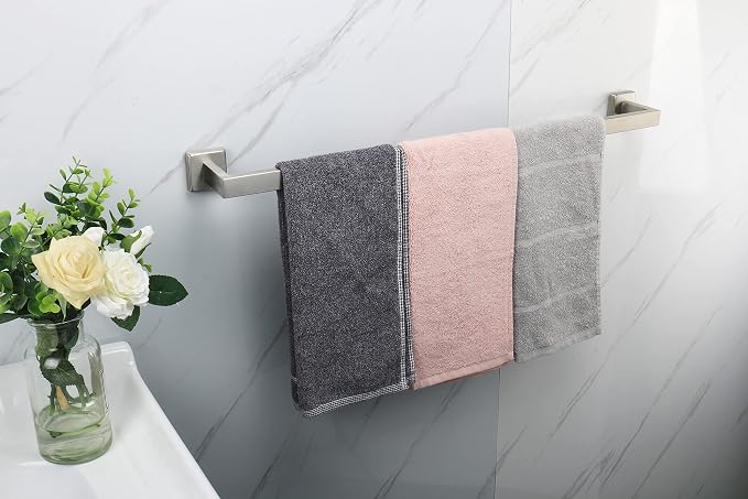 TocTen Bath Towel Rack - Square Base Thicken SUS304 Stainless Steel Towel Bar for Bathroom, Bathroom Accessories Towel Rod Heavy Duty Wall Mounted Towel Holder. (Brushed Nickel, 30)