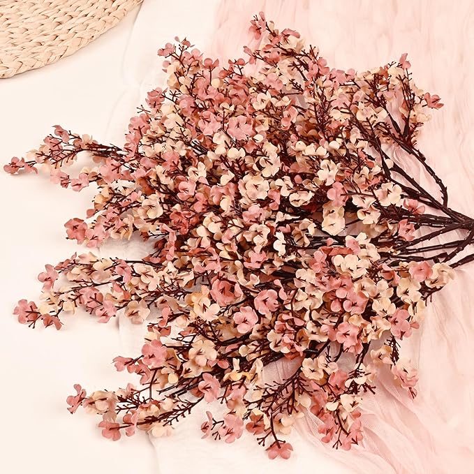 Yastouay Fake Fall Flowers Thanksgiving Table Decor, 5Pcs Fall Beige Brown Artificial Flowers for Decorations, Babys Breath Artificial Flowers Bulk for Thanksgiving Fall Decor Floral Arrangement