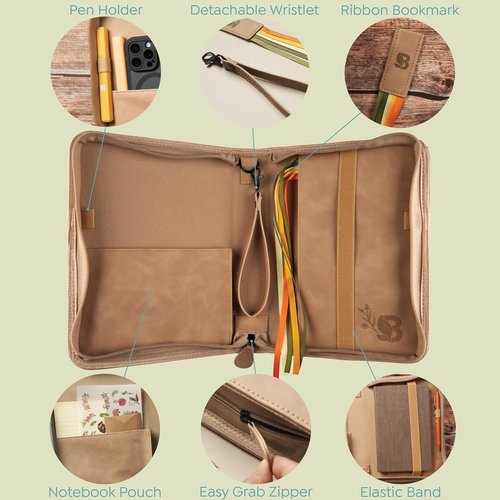 BLIEVE Bible Cover Case - Stylish PU Leather with Storage Pockets, Handle & Ribbon Bookmark