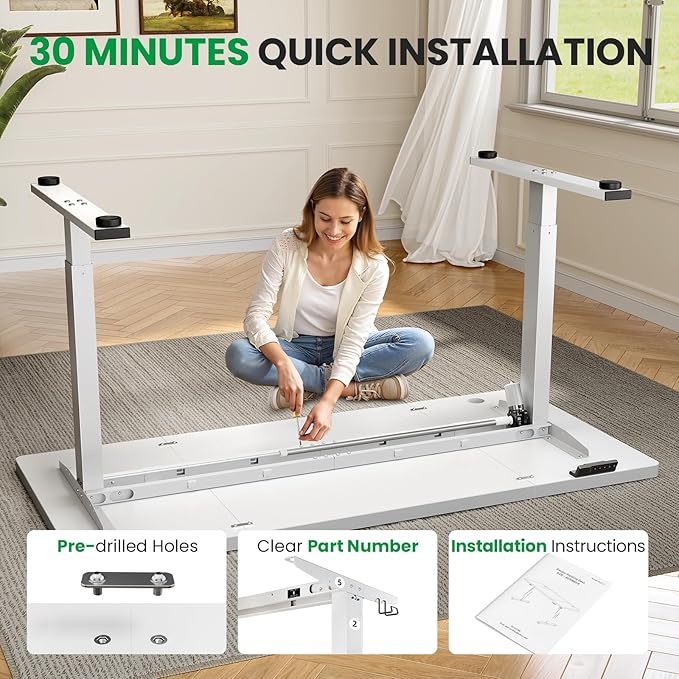 SIAGO Electric Standing Desk Adjustable - 60x28 Inch Sit Stand Desk with 1 Inch Thick Tabletop, Double Beam Frame, 3 Memory Height Adjustment, Cable Management for Home Office