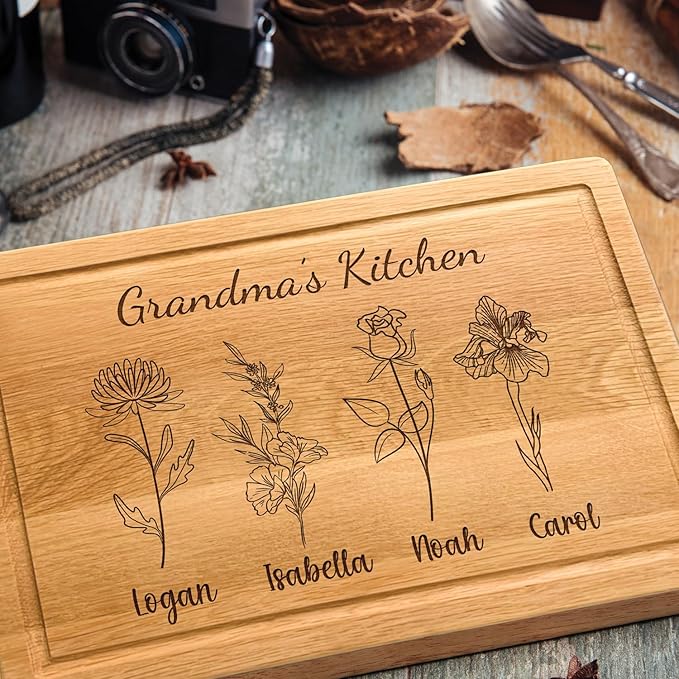Personalized Cutting Boards, Gifts for Mom - Grandma, Birth Flower Grandma's Garden, Christmas, Birthday Mothers Day Gift for Grandma From Grandkids, Son - Daughter, Chopping Board for Mom's Kitchen