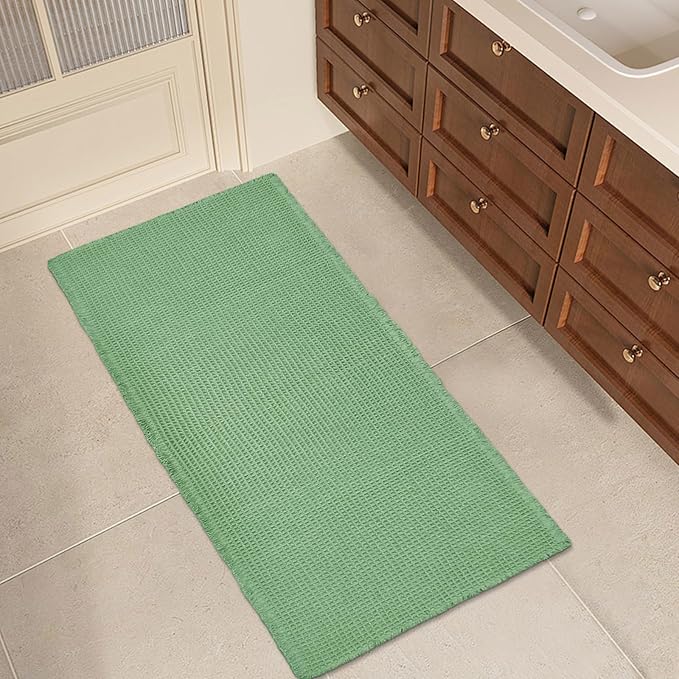 ZALL Sage Green Waffle Bath Mat,Super Absorbent Non Slip Bathroom Rug, 24x48inch, Machine Washable Ultra Soft Floor Mats
