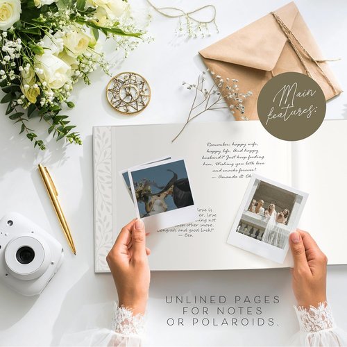 Regine Switzerland Wedding Guest Book - Elegant Gold-Foiled Design for Reception & Baby Showers | White Photo & Polaroid Pages