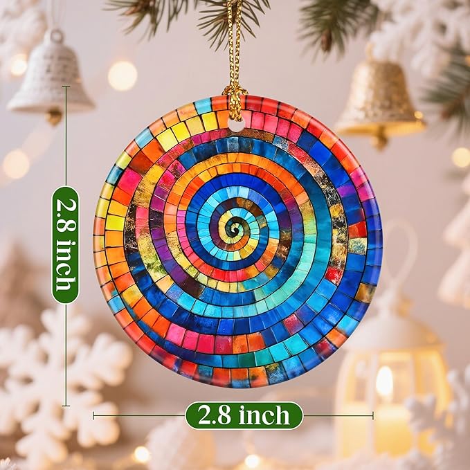 Christmas Ornaments, 2.8 Inch Ceramic Hanging Ornament, Christmas Tree Ornaments, Xmas Decorations, Holiday Decorations, Gifts for Art Lovers, Holiday Party Gifts, and Xmas Gift Ideas - Rainbow Spiral