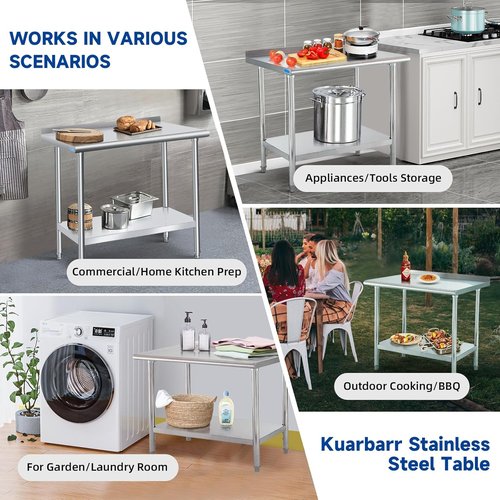 KUARBARR Stainless Steel Table - Commercial Kitchen Prep Table with Wheels | 24 x 18 Inch Metal Design