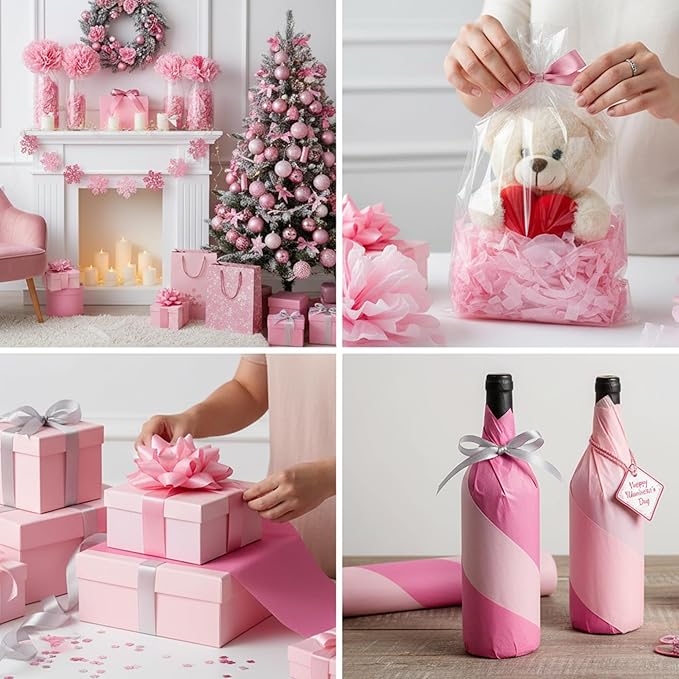 Qilery 500 Sheets Pink Tissue Paper Bulk for Gift Bags 15 x 20 Inch Acid Free Christmas Packaging Wrapping Paper Sheets for Valentine's Day Wedding Decoration DIY Flowers, Pom Poms Crafts Supplies