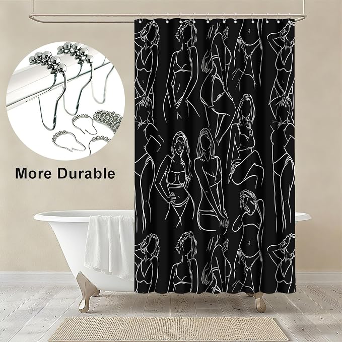 Black and White Shower Curtain Abstract Women Minimalist Art Shower Curtains for Bathroom Waterproof Fabric Bath Curtain Decor with Hooks