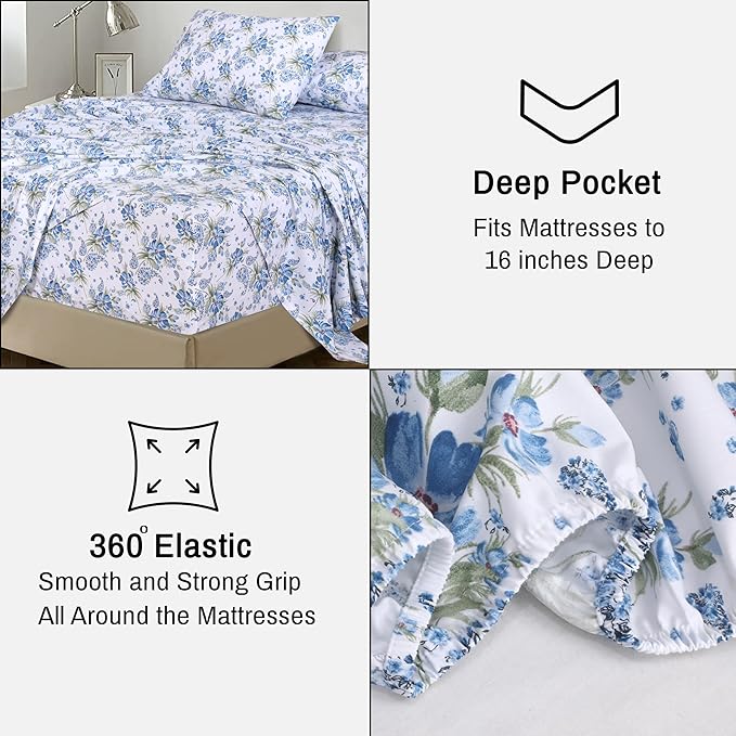 RUVANTI 100% Cotton Full Size Bed Sheets, 4 Pieces, Soft & Breathable Percale Weave Bedding, Deep Pocket 16", Hotel Standard, Crisp Cool Feel, Durable, Perfect Sheet Set Floral, Paislyona
