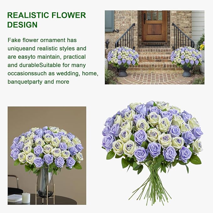 Fake Plants Roses Flowers Plastic Flowers Spring Decorations for Home Gifts for Gf Roses Artificial Flowers for Vase Fake Flowers Home Decor 19.6"(LPU & Pu Heart 50PCS)