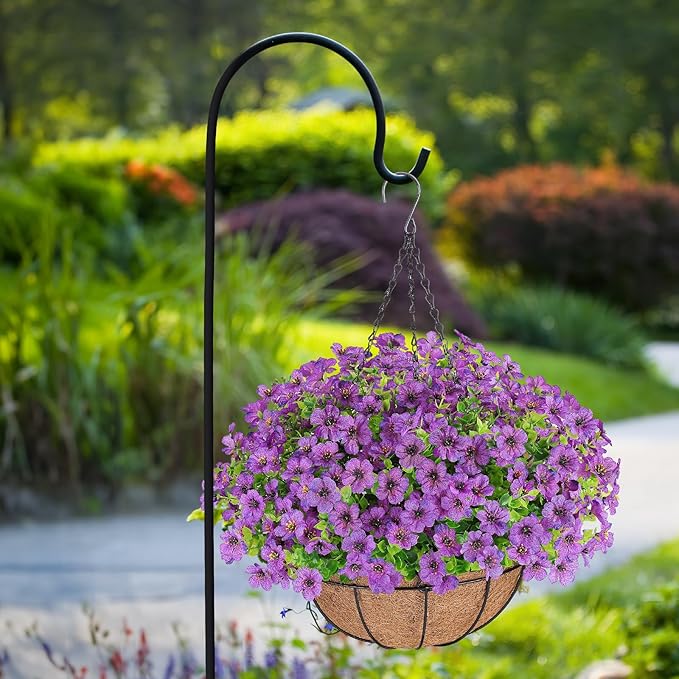 Artificial Flowers Hanging Plants in Basket,Artificial Hanging Flowers for Outdoor Indoor Decor,UV Resistant Hanging Baskets with Fake Flowers for Patio Garden Porch Deck Decoration