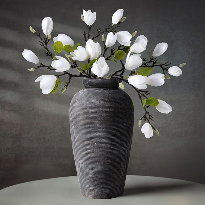 Large Ceramic Rustic Vase, 11 inch Farmhouse Flowers Tall Vase Vintage Texture Pottery Floor for Indoor Table, Centerpieces, Living Room Home Decor, Bronze