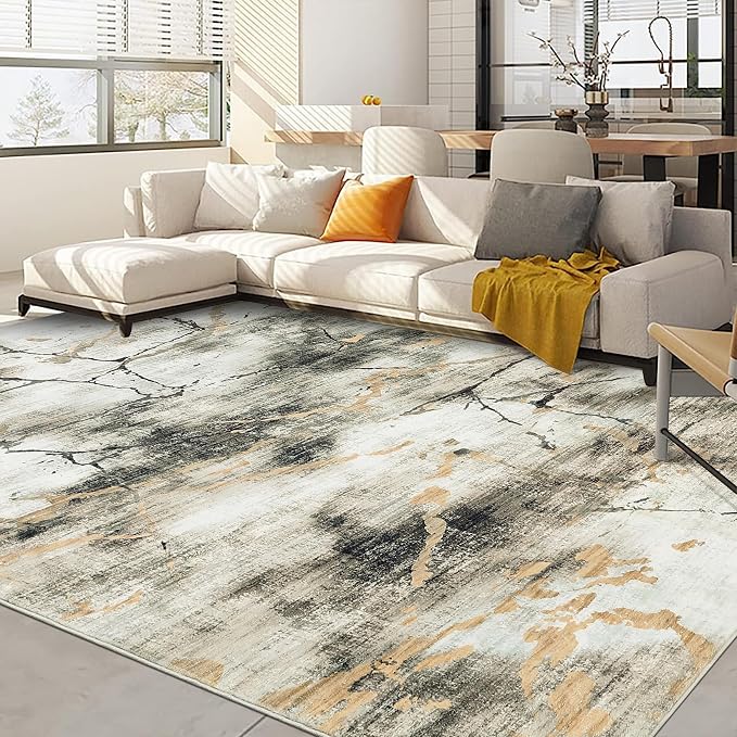 Area Rug 5x7 Washable Modern Abstract Rug for Living Room Water Ink Abstract Small Accent Carpets Low Pile Soft Bedroom Floor Covers Non Shedding Office Carpet Mat for Porch Kitchen， Brown