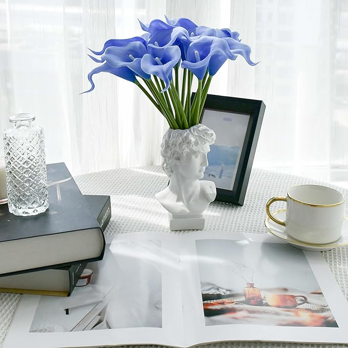 Mandy's PU Light Blue Calla Lily Artificial Flowers 20 Stems 13.5in Faux Realistic Centerpiece for Thanksgiving and Christmas Decorations DIY Bridal Bouquet Home Décor