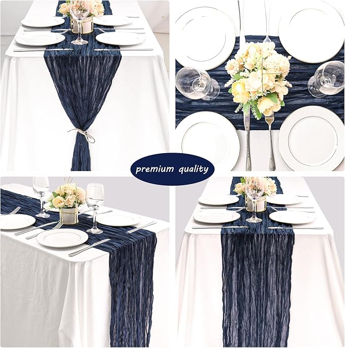 12 Pack 13Ft Cheesecloth Table Runner 35x157 Inch Boho Gauze Table Runner Cheese Cloth Long Rustic Table Runners for Wedding Bridal Shower Birthday Party Table Decor (Navy Blue)