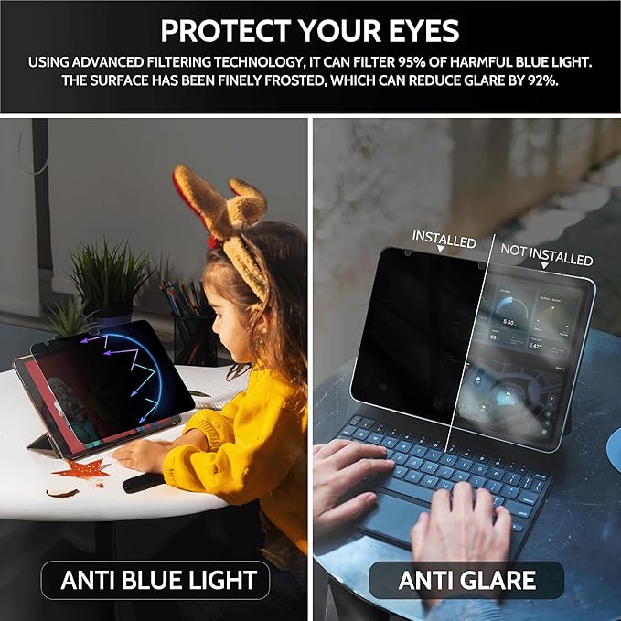 Peslv 360° Privacy Screen for iPad 10th 2022 10.9" & iPad 11th A16 2025 11", Anti Glare Blue Light Spy Filter Private Cover, High Sensitive Bubble-Free Easy Install Black Security Protector