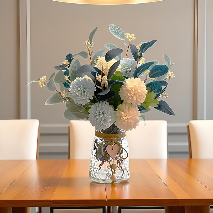 LADADA Artificial Flowers with Vase, Floral Arrangements forHydrangea Flower Dining Table Centerpiece Decor