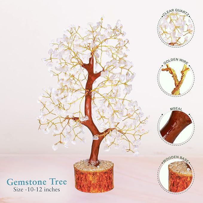 YATHABI Clear Quartz Crystal - Feng Shui Money Bonsai Tree - Natural Gemstones - Spiritual Trees - Chakra Crystal Tree of Life - Positive Energy Stones and Crystals