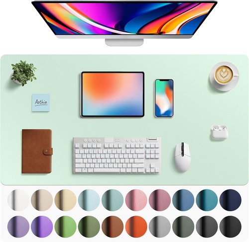 Aothia Faux Leather Desk Mat - Large Non-Slip Mouse Pad | Waterproof Writing Surface (Aqua, 40" x 24")