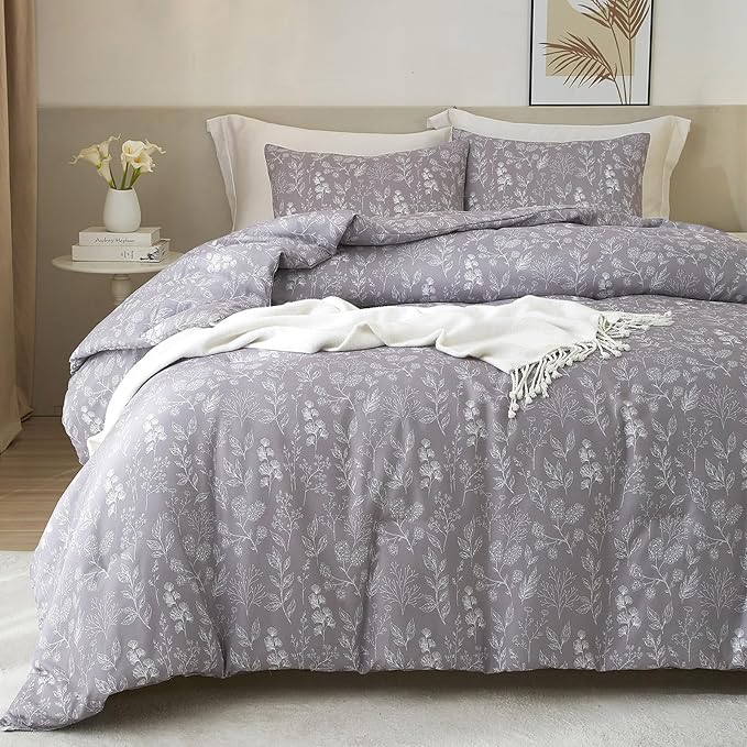 HighBuy Vintage Botanical King Duvet Cover for Women Girl 100% Cotton Lavender Floral Boho Comforter Cover with Zipper Closure Chic Aesthetic Garden Floral Bedding Duvet Cover Set King