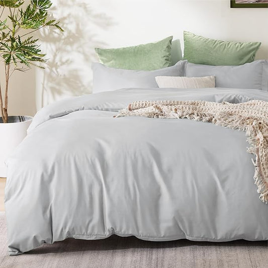 Bedsure Duvet Cover King Size - Soft Double Brushed Bedding Set for Kids & Adults, Zipper Closure, 3 Pieces, Includes 1 Duvet Cover (104"x90") & 2 Pillow Shams, NO Comforter, Silver Grey