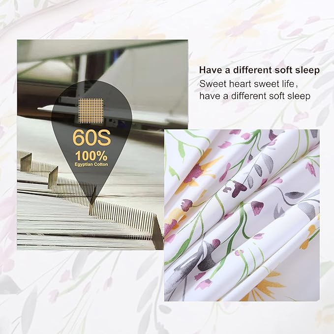 Brandream Garden Style King Size Sheets Set 4 Pieces Breathable Luxury Bed Sheets, Deep Pockets 18" Cooling Bed Sheets Farmhouse Bedding 800 Thread Count 100% Egyptian Cotton, Purple White Green