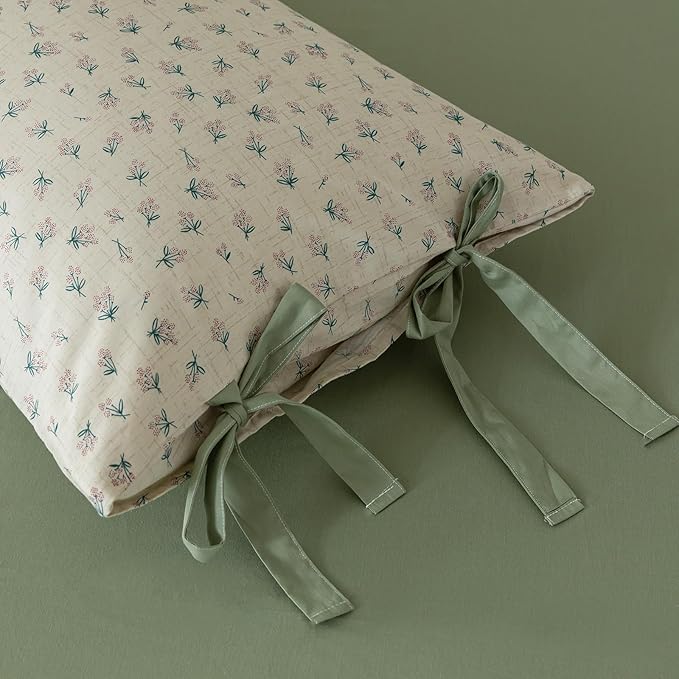 VM VOUGEMARKET Purple Blossom Duvet Cover Set Full Beige Duvet Cover with 2 Bowknot Pillowcases Vintage Flower Bedding Set for College Dorm
