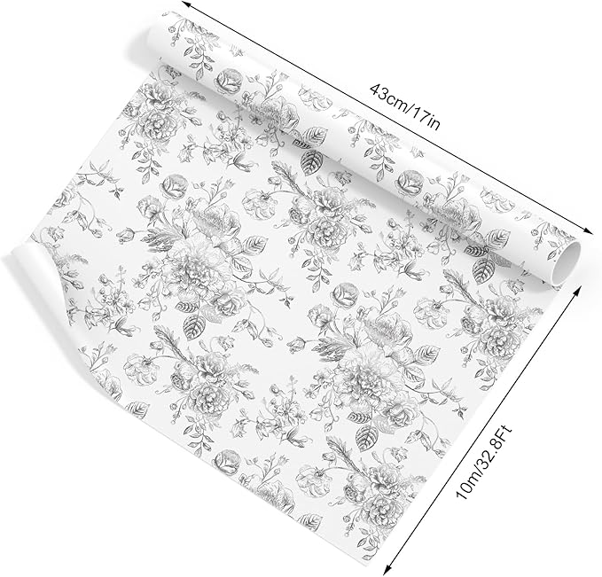 JarThenaAMCS Silver Foil Floral Wrapping Paper - Mini Roll - 17 Inch x 32.8 Ft Vintage Flower Gift Wrap Paper Decorative Art Paper for Spring DIY Crafts Supplies
