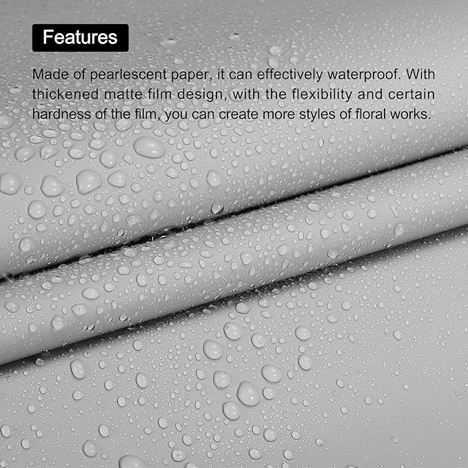 MECCANIXITY Set of 20 Flower Wrapping Paper 22.8x22.8 Inch Waterproof Florists Wrapping Paper for Florist Bouquet Supplies, DIY Crafts, Gift/Gift Box Packaging Gray
