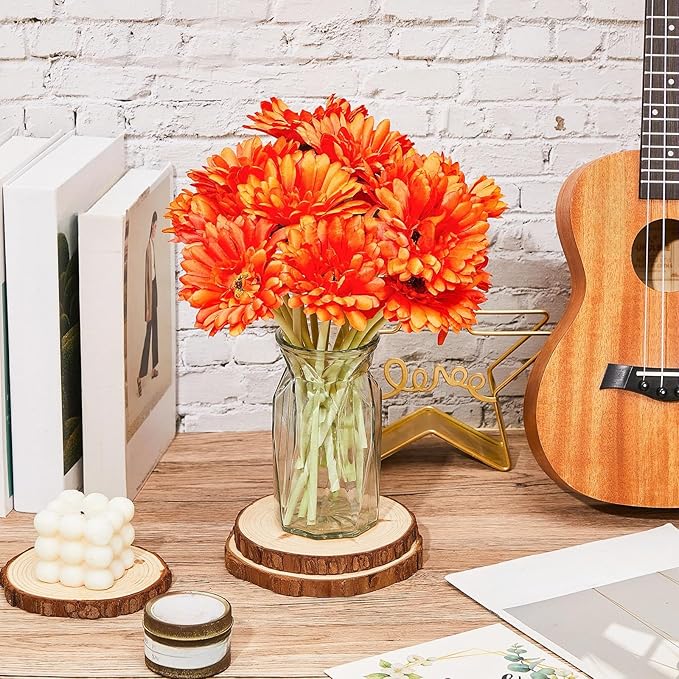 20 Pcs Orange Gerbera Daisy Faux Artificial Daisies Flower Bouquet Fake African Daisy Flower for Wedding Bridal Bouquet Party Home Kitchen Table Centerpiece (Orange)