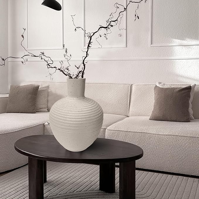 Oakrain Large Flower Vase with Groove Texture, 17" Tall Floor Vase, Narrow-Mouth Handcrafted Decorative Centerpiece for Modern Home Decor