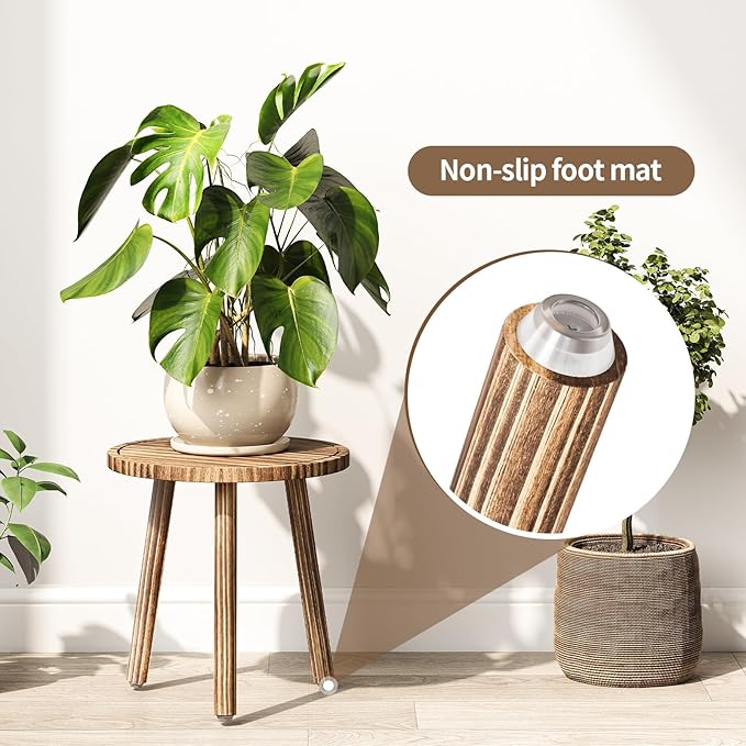 Uneedem Plant Stand Indoor - 3-Pack Taller Single Wood Plant Stand for 6-12 Inch Pots, Mid-Century Modern Plants Stool for Large Plants, Small Round Wooden Planter Table for Living Room, Balcony