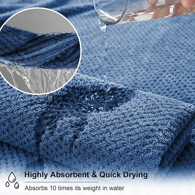 2 Pcs Navy Hand Towel Set 16"x31" Soft Highly Absorbent Quick Dry Bathroom Towels Polyester Plush Towels Set Woven Towels for Bathroom Kitchen Hotel Spa Gym