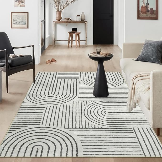 Lahome Abstract Bedroom Rug, Soft 4x6 Rug Ultra-Thin Washable Area Rugs for Living Room, Modern Black Rug Non-Slip Throw Carpet for Entryway Office Kitchen Darrell(4'x6',Black)