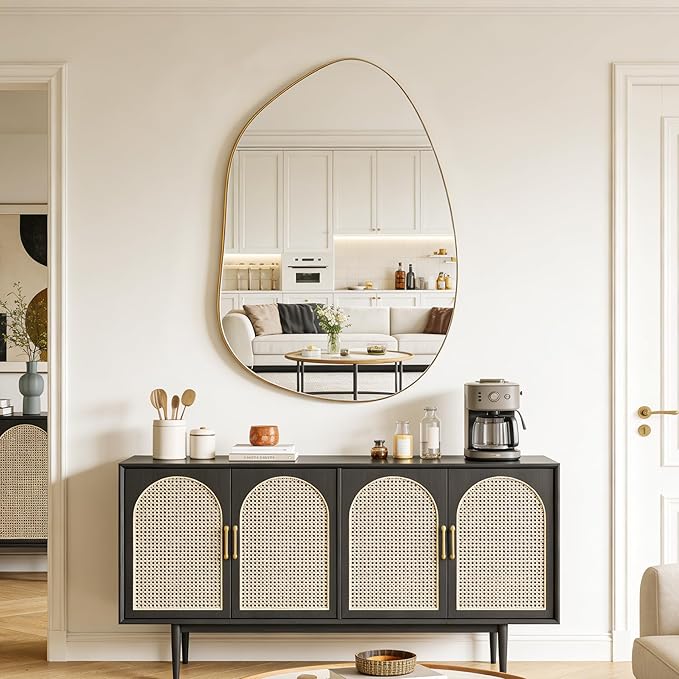 Irregular Wall Mirror Asymmetrical Mirror, Gold Mirror for Bathroom Living Room Entryway Bedroom, Decorative Modern Mirror, Tempered Glass, Shatterproof, Hangs Horizontally or Vertically (40" x 28")