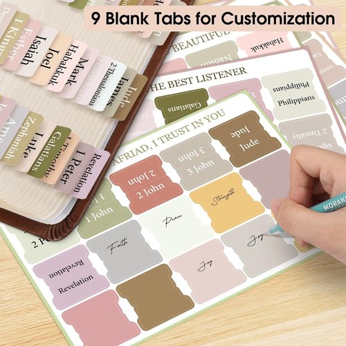 FINPAC Bible Index Tabs - 75 Laminated Tabs for Old & New Testament Study | Boho Theme, 66 Named & 9 Blank