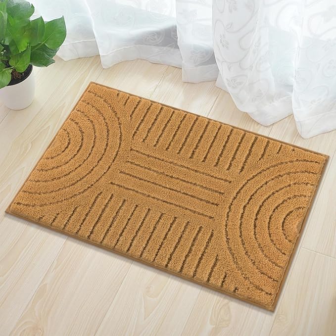 SHACOS Boho Bathroom Rugs 24"x36" Extra Soft Absorbent Microfiber Bath Mats Home Decor Non Slip Carpet Machine Washable Shaggy Bath Rugs for Bath Room Shower Bathtub, Mustard 2' x 3'