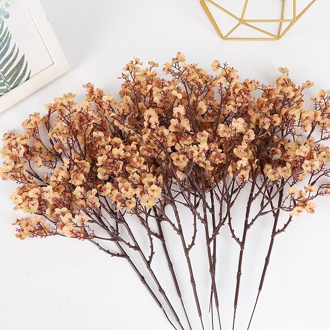 Babys Breath Artificial Flowers, 8 Bundles Real Touch Light Brown Fake Flowers Silk Flowers Bulk for Vase Home Office Wedding Spring Indoor Outdoor Centerpiece Table Decorations