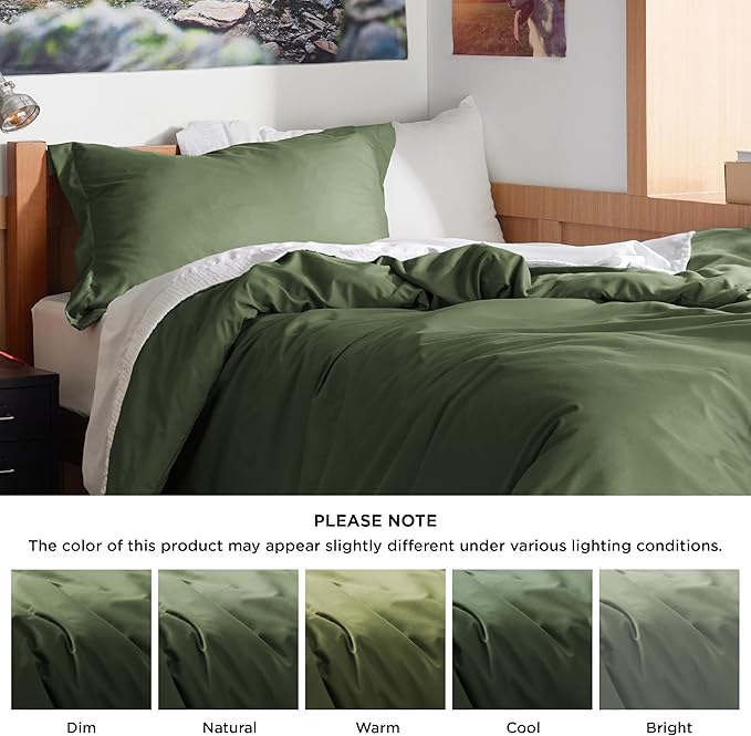Bedsure Duvet Cover Twin/Twin XL Size - Extra Soft Double Brushed Bedding Set with Zipper Closure, 2 Pieces, Includes 1 Duvet Cover (68"x90") & 1 Pillow Sham, Comforter Not Included, Olive Green