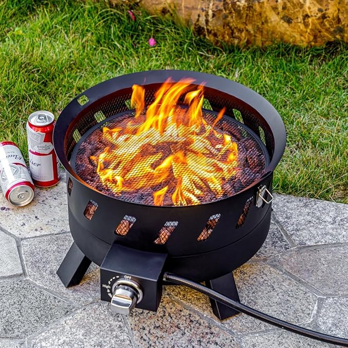 EcoNook 17.3 inch Portable Propane Fire Pits, Gas Fire Pit Bowl for Outside with Lid & Handle, Smokeless Gas Firebowl,Propane Firepit for Camping, Patio, Yard, Garden