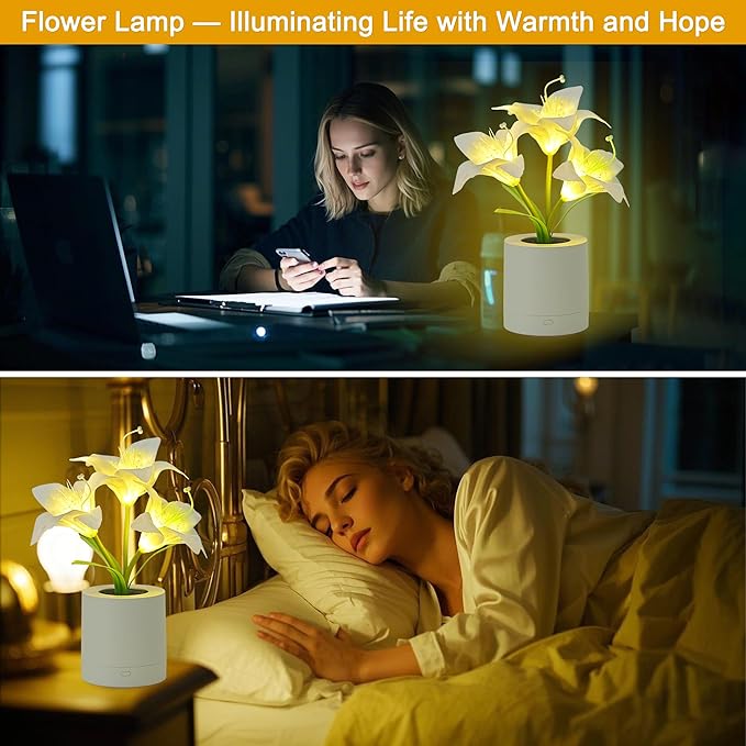 WSYEAR Christmas Birthday Gifts for Women-Fake White Lily Artificial Flower Lamp Night Light for Wedding Party Decor Home Hotel Office Garden Craft Art Decor