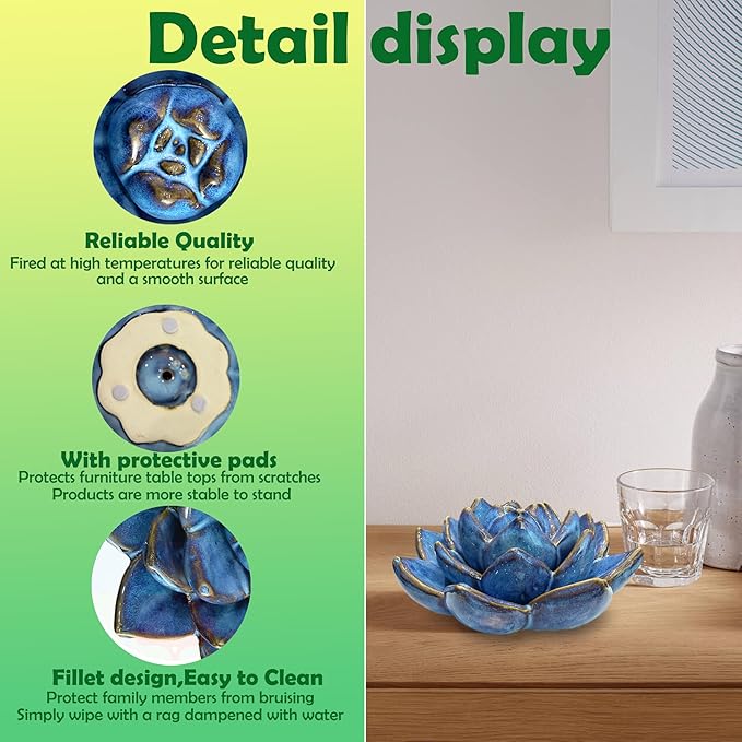Ceramic Succulent Flowers Table Top with Stable Base, 3D Handmade Tablescape Decorative (Blue)