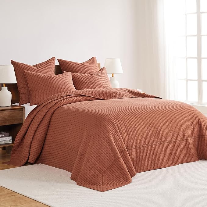 Levtex Home Cross Stitch Reversible Full Bedspread Set (100x104in) with 2 Pillow Shams (26x20in) - Stitch Texture - Adobe - 100% Cotton Full Size Bedspread Set - Lightweight, Soft, Pre-Washed