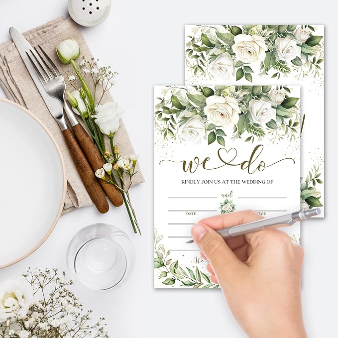 Greenery Floral Wedding Invitations, 5"x 7" Eucalyptus Leaves Wedding Invites Cards With Envelopes, 25 PCS for Party Decorations and Supplies - A02