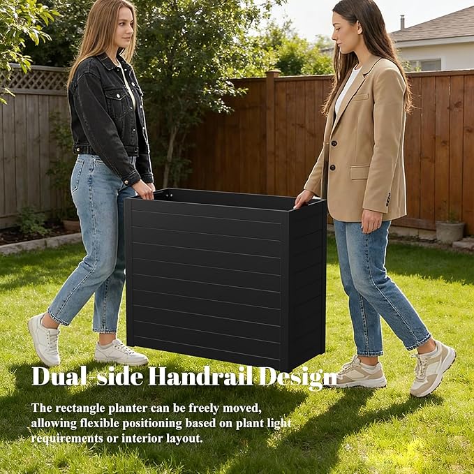Outdoor Planter Box, Large Rectangular Planter with Removable Drip Tray, Suitable for Indoor or Outdoor Patios/Porches, Ideal for Planting Plants, Flowers, and Gardening (Black)