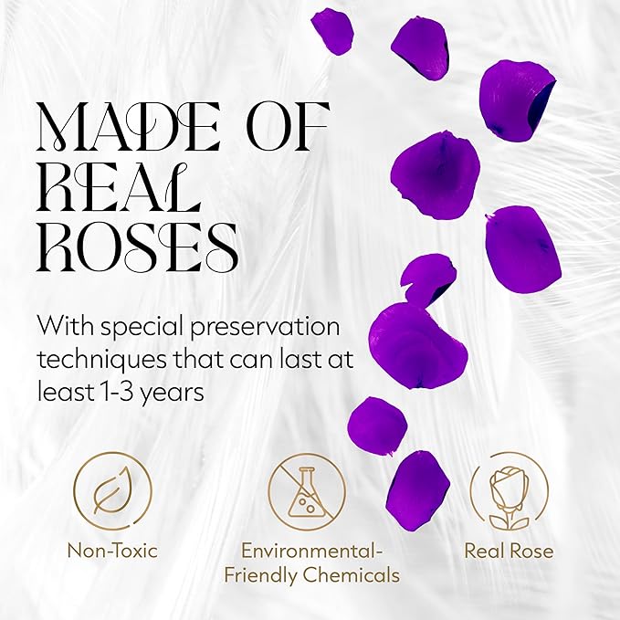 GLAMOUR BOUTIQUE Flower Forever Gift Box 12 Real Preserved Roses in Round Velvet White Box, Handmade, Rose Petals, Birthday, Marriage, Anniversary, Graduation - Purple