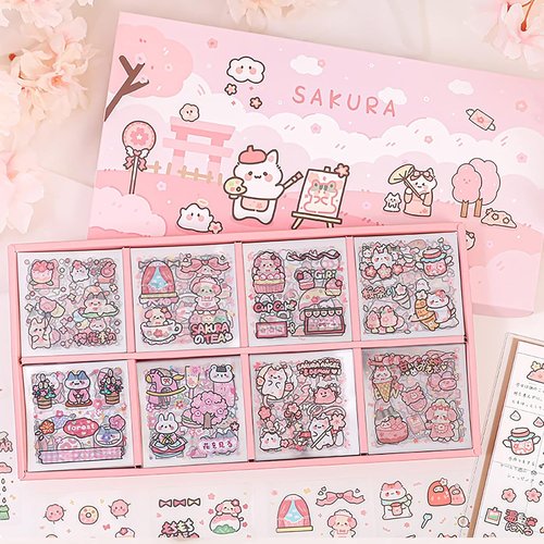 Doraking Kawaii Cute Animal Stickers - 200 Sheets Vinyl Transparent Flower Stickers for Journaling & Scrapbooking