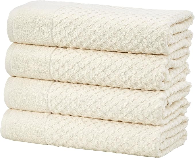 Great Bay Home Bath Towels - 100% Cotton 4 Pack 54x27 Bath Towel Set - Absorbent, Durable, Quick-Dry Towels for Bathroom (Ivory)