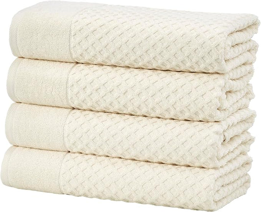 Great Bay Home Bath Towels - 100% Cotton 4 Pack 54x27 Bath Towel Set - Absorbent, Durable, Quick-Dry Towels for Bathroom (Ivory)