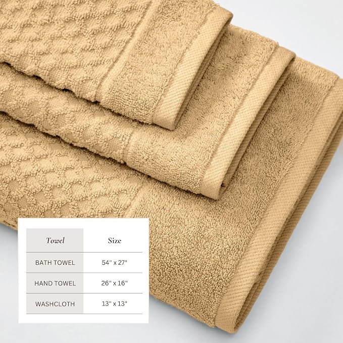 Great Bay Home Bath Towels - 100% Cotton 6 Piece Towel Set - Diamond Waffle Weave - Absorbent, Durable, Quick-Dry Towels for Bathroom (Sand)